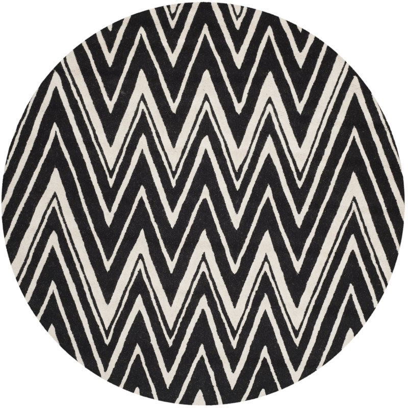 Tapis à chevrons en laine touffeté à la main Sanyla, Rond 6 pi