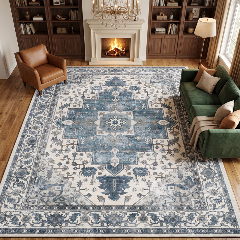 Tapis d'intérieur antidérapant lavable à la machine, Bleu, 6'*9'