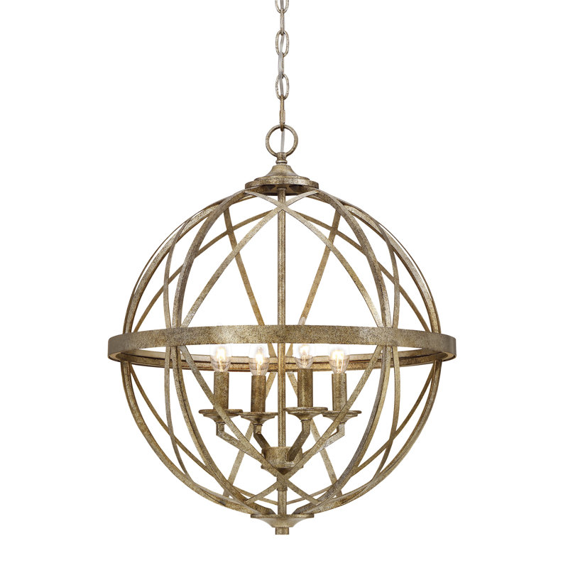 Lustre en forme de globe à 4 lumières Fager, Doré vieilli