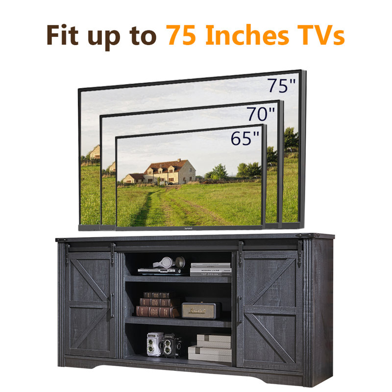 66 Inch TV Stand Console For Tvs Up To 75" With 2 Sliding Barn Doors And Drawers, Black