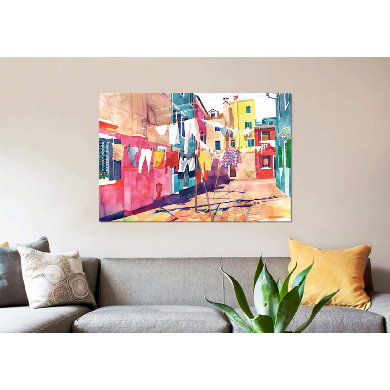 " Laundry In Venice " by Maja Wronska, 18" H x 26" W x 1.5" D
