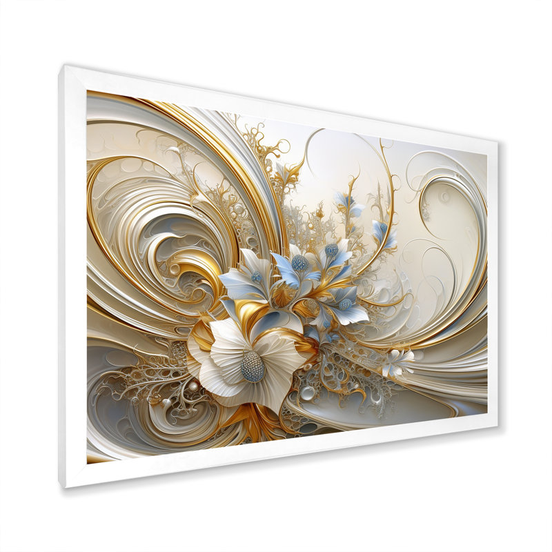 Spirale florale tourbillonnante Tender Light Blue, H 34 po x l 44 po, Cadre photo unique, Cadre simple blanc