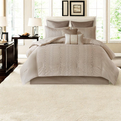 Elegant 8-piece Embroidered Bedding Sets, Polyester Faux Silk, Modern Bedroom Ensemble