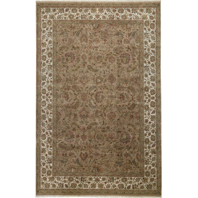 Tapis taupe et ivoire de haute qualité noué à la main