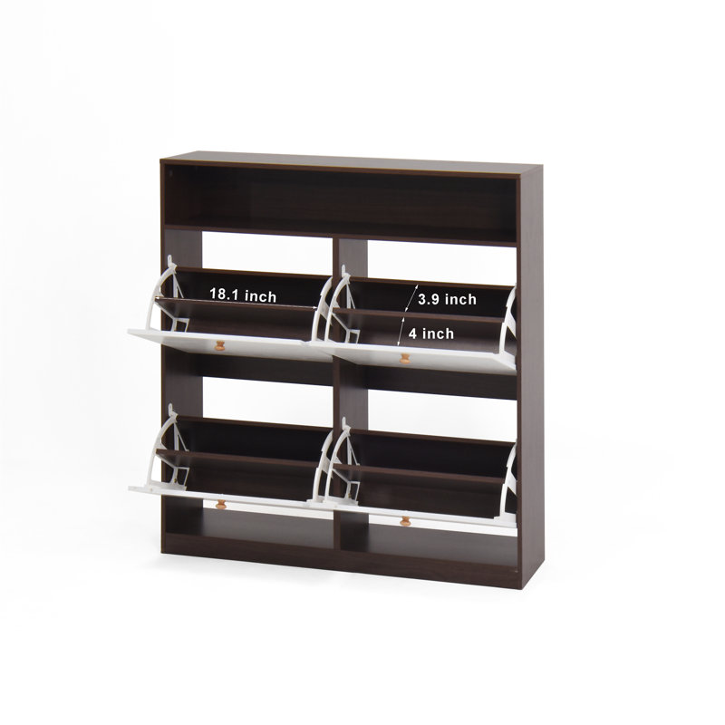 Armoire à chaussures avec 4 tiroirs rabattables, Noyer
