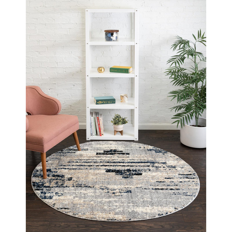 Tapis gris à motif géométrique Tucson, Rond 3 pi