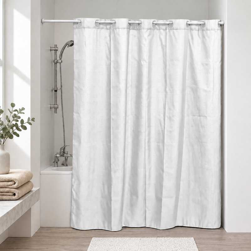 Cubic Hookless Extra Long Shower Curtain Polyester, White