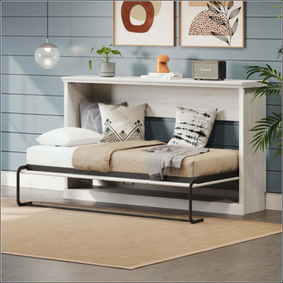 Horizontal Murphy Bed, Hideaway Wall Bed, Folding Into Cabinet, Space Saving Furniture For Multipurpose Guest Room, Home Office