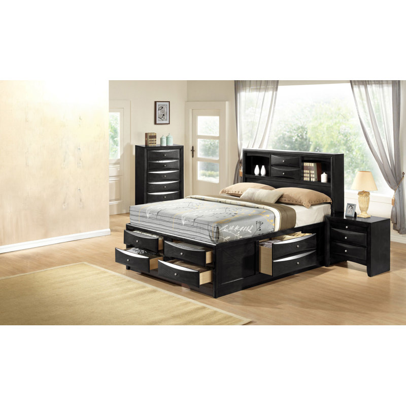 Ensemble de chambre avec lit plateforme de rangement Rodnell 4-2_Kathlyn, Noir, Très grand