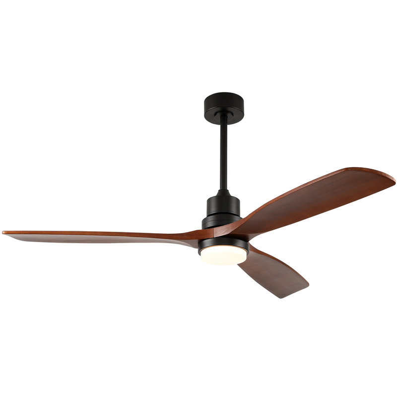 Ventilateur de plafond moderne avec moteur à courant continu réversible à 3 pales en bois massif avec DEL à intensité variable