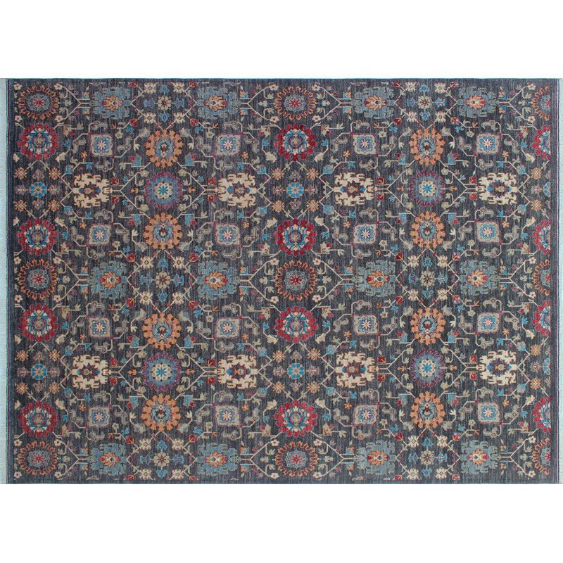 Tapis de zone en laine 9 pi x 12 pi 1 po one-of-kind à la main noué la Abrego