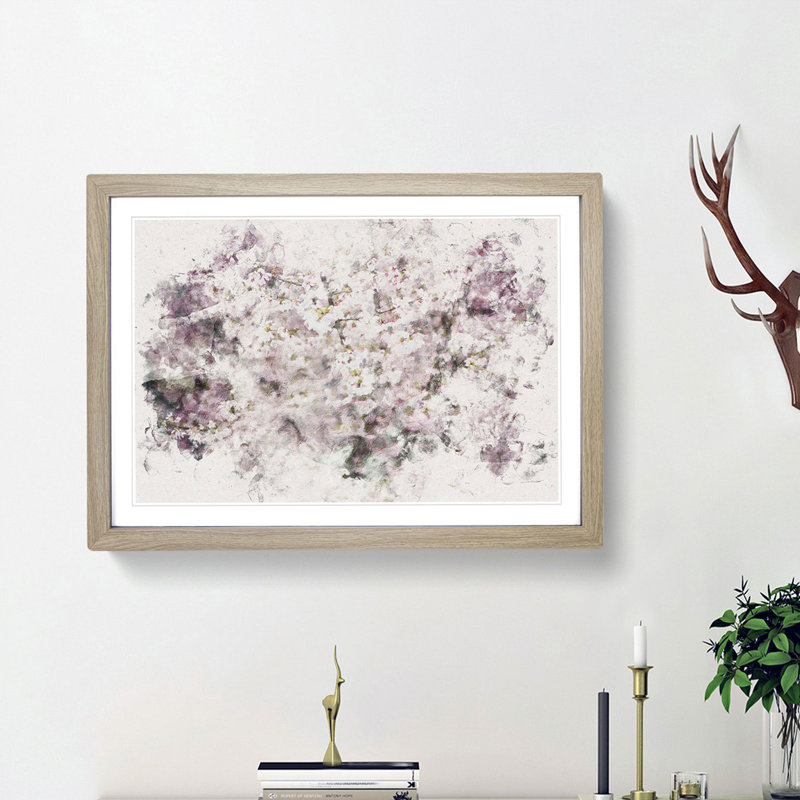 Pink Cherry Blossoms - Picture Frame Painting Print, 62cm H x 87cm W x 2cm D, Oak Framed