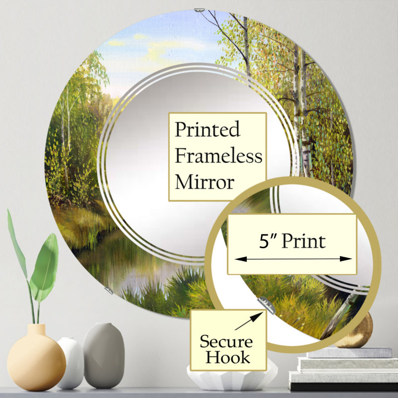 Beautiful Summer River Green Landscape V - Country Wall Mirror Round, 24 po x 24 po
