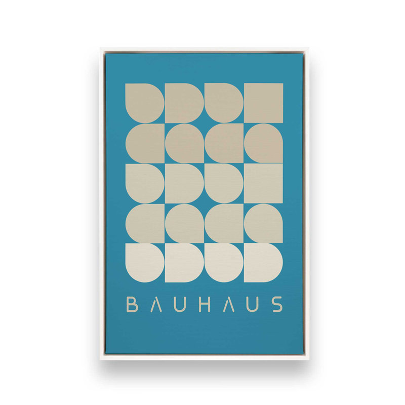 Bleu sarcelle et crème géométrie Bauhaus, H 36,75 po x l 24,75 po x P 1,75 po, Cadre flottant blanc opaque