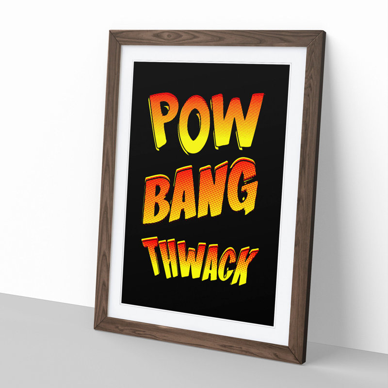 Pow Bang Thwack - Single Picture Frame Print on Wood, Walnut Framed, 90cm H x 65cm W x 2cm D