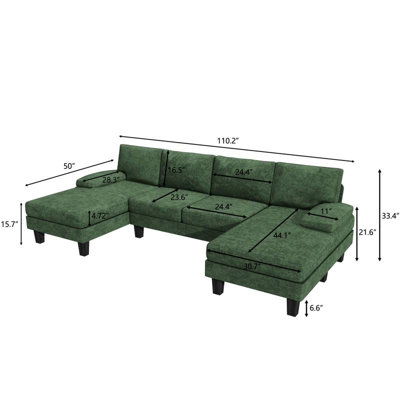 Arbelaez 3 - Piece U-Shape Upholstered Sectional Sofa, Green