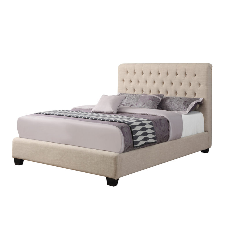Martines Upholstered Queen Panel Bed Oatmeal, Queen, Beige