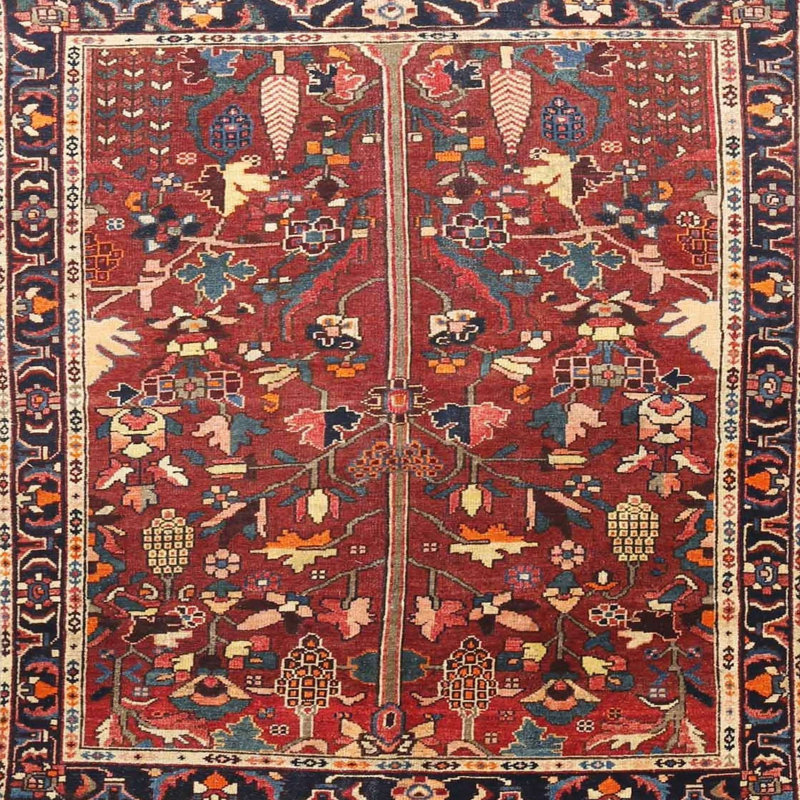 Tapis oriental rouge / bleu foncé / beige, Carré 3 pi
