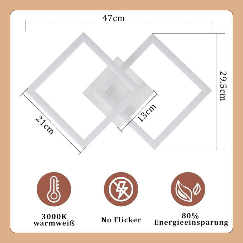 2-Light Square Cross Flush Mount - 3000K, White