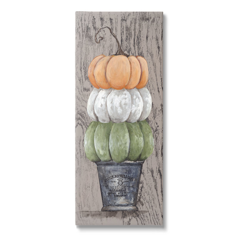 " Rustic Pumpkin Gourd Harvest Produce Grain Pattern " by Julie Norkus, Wrapped Canvas, 10" W x 24" H