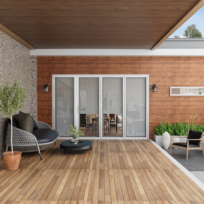 120 po H 80 po W Porte de patio pliante en aluminium blanche à ouverture droite avec stores 3 + 1