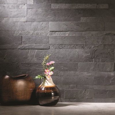 Aspect Peel and Stick Stone Overlay Kitchen Backsplash - Charcoal Slate (Approx. 15 sq ft Kit) - Easy DIY Tile Backsplash