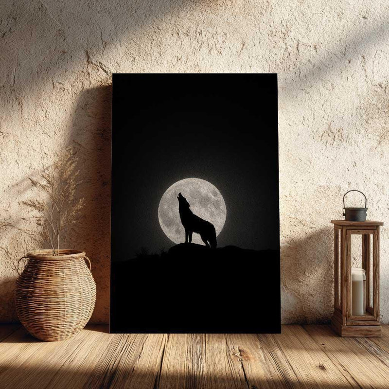 «Coyote Howling at the Moon», art sur toile - Texas Night Sky Wall Decor - Western rustic print, H 18 po x l 12 po