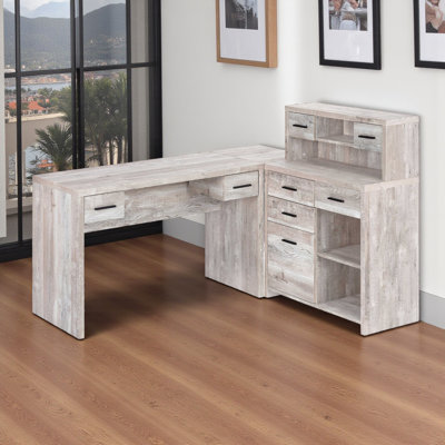 Baltimore Light Beige Corner Modern Computer Desk with Hutch, 44.48" H X 62.53" W X 58.84" D
