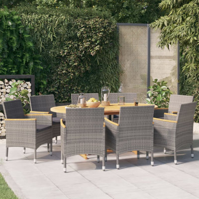 Berns 8 - Person Acacia Patio Dining Set with Oval Table , Cushions Included