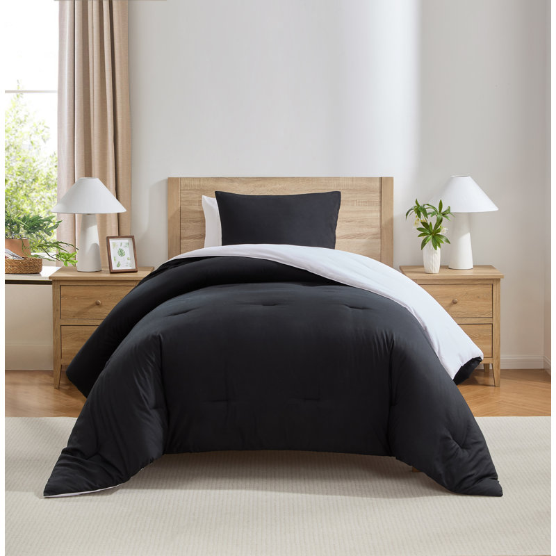 Ensemble d'édredon réversible 2 pièces Modern, Noir / blanc, Édredon pour lit simple + 1 taie décorative stan