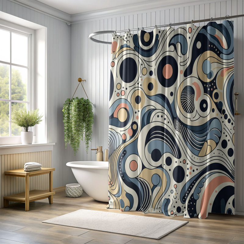 Rideau de douche standard 1 pièce Groovy Abstract Scene, H 74 po x l 71 po