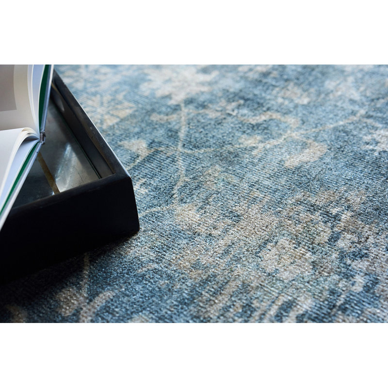 Rectangle Oriental Hand Loomed Bamboo Slat/Seagrass/Wool Area Rug in Navy, Rectangle 10' x 14'