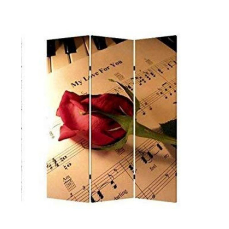 72" Brown And White Canvas Folding Three Panel Screen Room Divider
