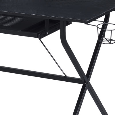 Black Writing Desk With Keyboard Tray, Robust Metal Frame And Efficient Desktop Functional Design For A Productive Environment