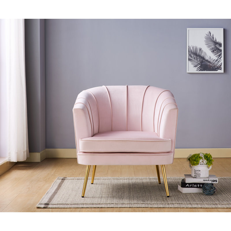Fauteuil demi-tonneau 88,26 cm de large Liri, Velours rose tendre