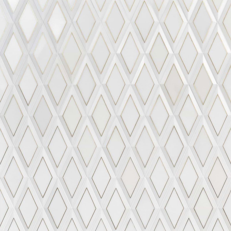 Basque 6x12 Beveled Polished Marble Tile, White/Brass
