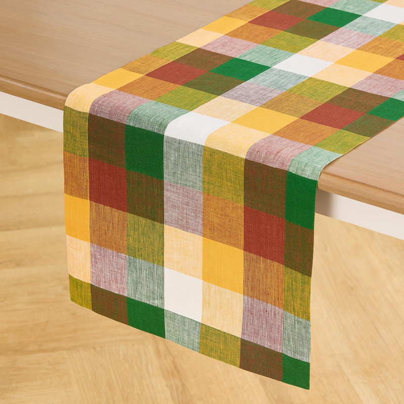 Buffalo Check - 100% Pure Linen Table Runner, 48" x 14", Fall Check