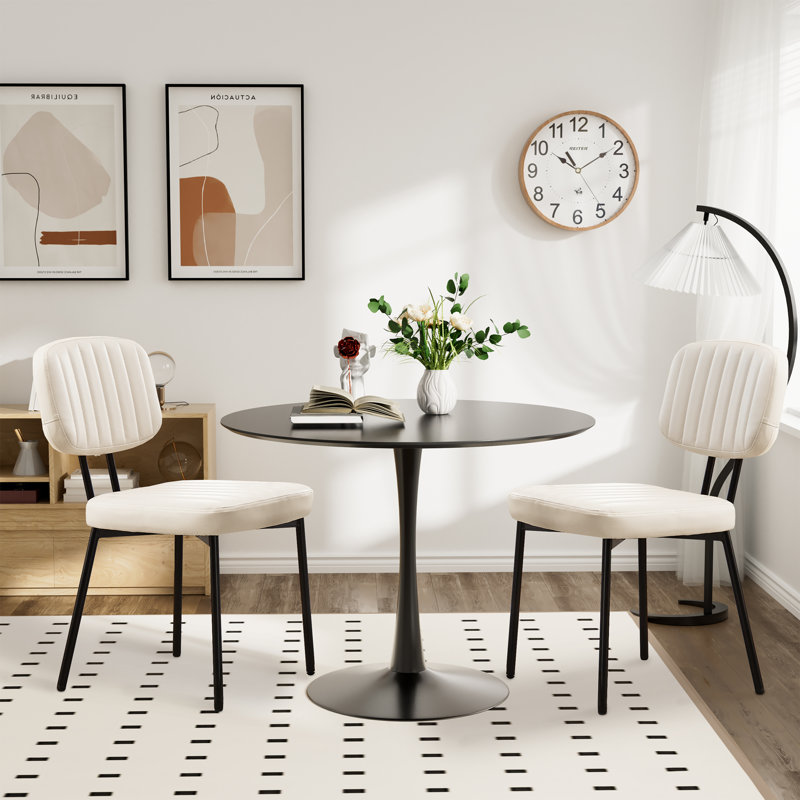 Donivee Flaux Leather Upholstered Dining Chairs (Set of 2), Beige