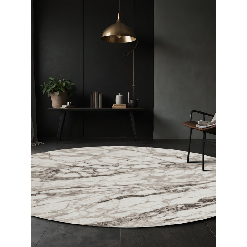 Tapis gris soyeux et moelleux, Rond 4 pi