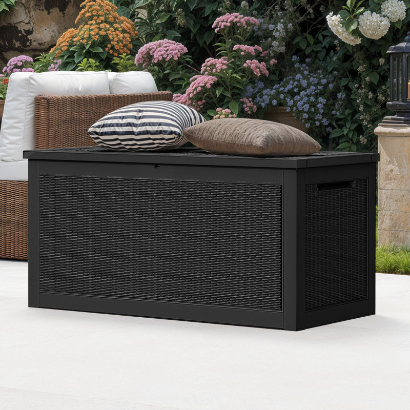 260 Gallon Water Resistant Lockable Patio Deck Box Rattan Resin, Black