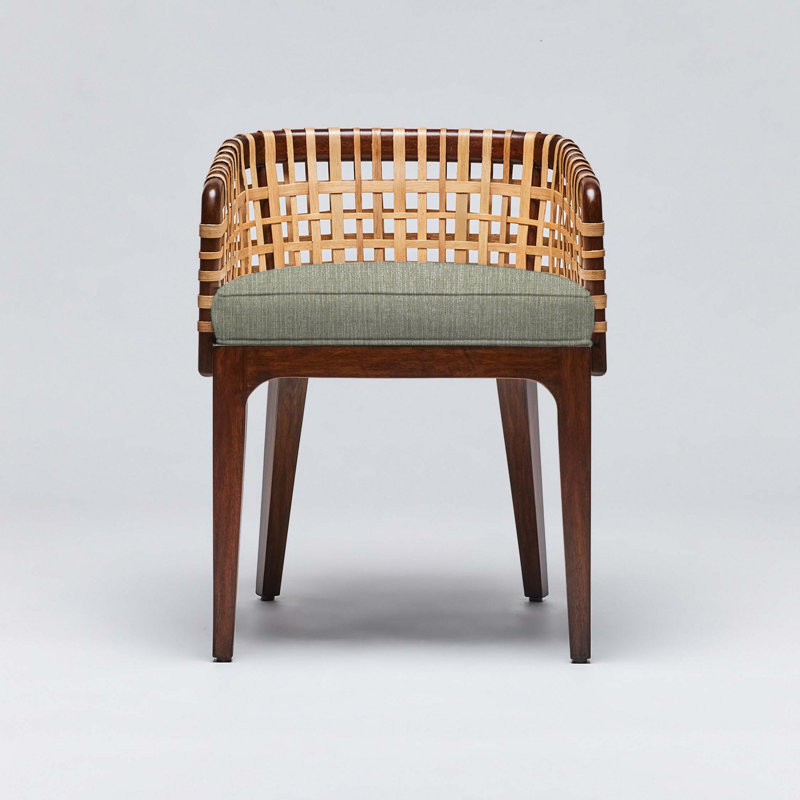 Palms 19'' H Upholstered Mahogany Armchair, Chestnut, Straw Faux Linen