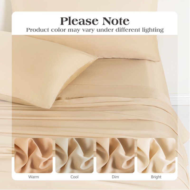 Silky TENCEL Guest Room Sheet Set Case Pack, Queen Fitted Sheet with 2 Pillowcases, Champagne