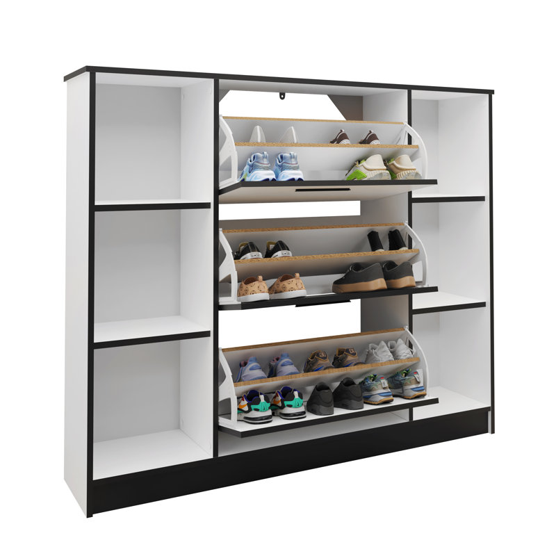 Bernando 18 Pair Flip Down Shoe Storage, White/Black