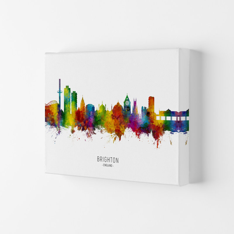 Brighton England Skyline by Michael Tompsett - Print, 29.7cm H x 42cm W x 4cm D, Wrapped Canvas