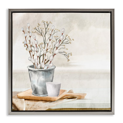 Pussy Willow Still Life Framed Floater Canvas Wall Art by Ann Bailey