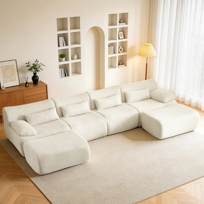 141" Modular Sectional Sofa With Ottoman, U-Shaped Compression Couch With Deep Seat For Living Room