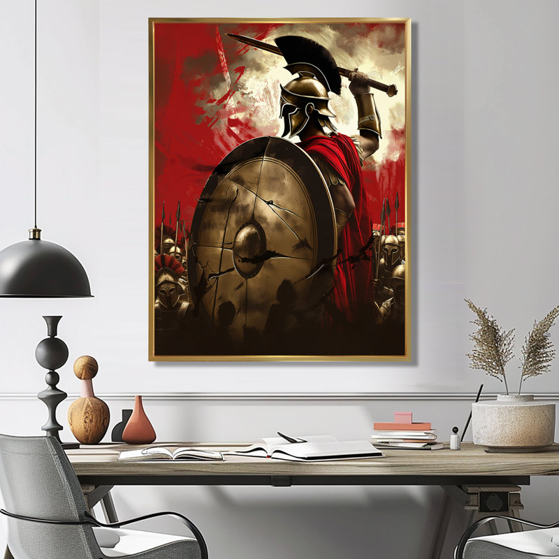 Red 300 Spartan Warriors In Grèce III - art mural armée, H 44 po x l 34 po x P 1,5 po, Toile tendue