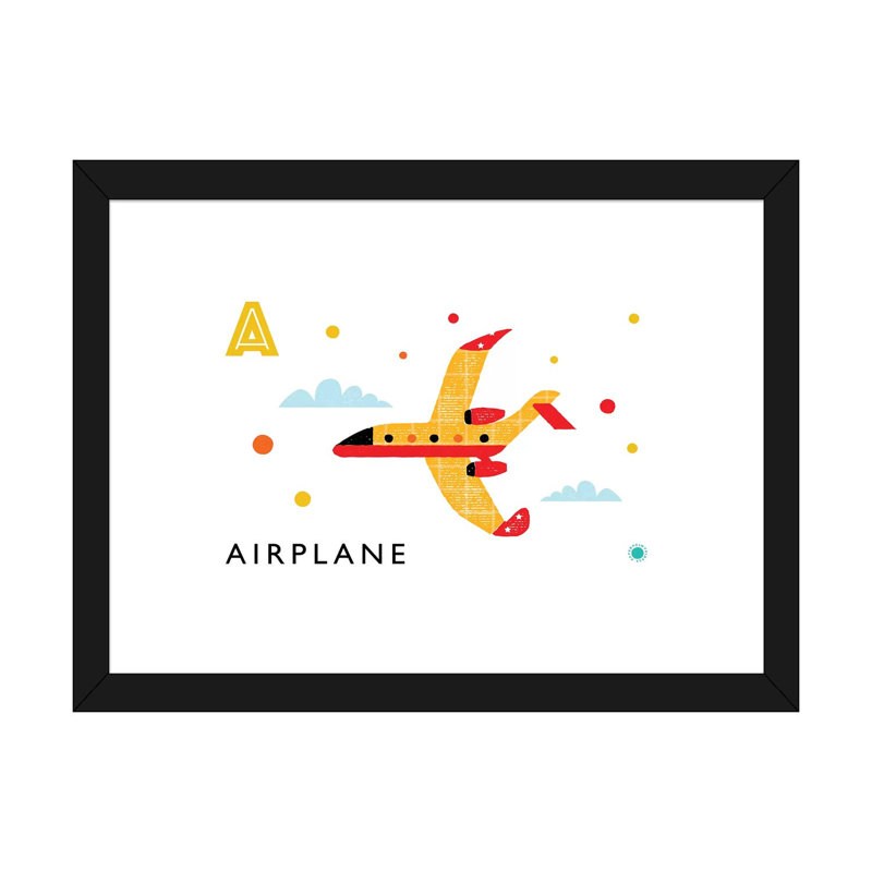 A is for air plane - impression d'art graphique, Papier encadré noir, H 24 po x l 32 po x P 1 po, Blanc