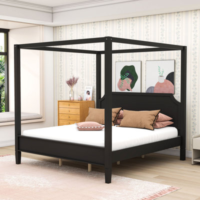 Lit plateforme à baldaquin en bois avec tête de lit