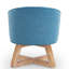 Fauteuil pivotant à 360° bleu, lin confortable, piètement en bois pour bureau, pieds massifs bleus. Une expérience unique.